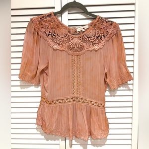 LoveShackFancy Dusty Rose Lace Blouse | Romantic Boho Peplum Top fits 2-4 Small